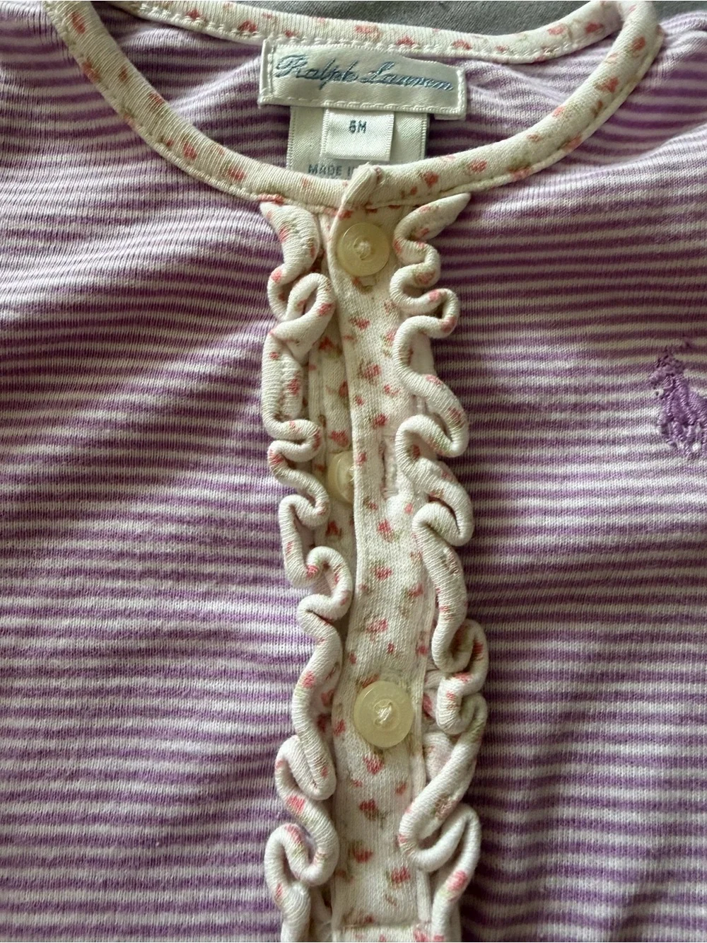Ralph Lauren baby Pink & purple Striped Ruffle onesies.